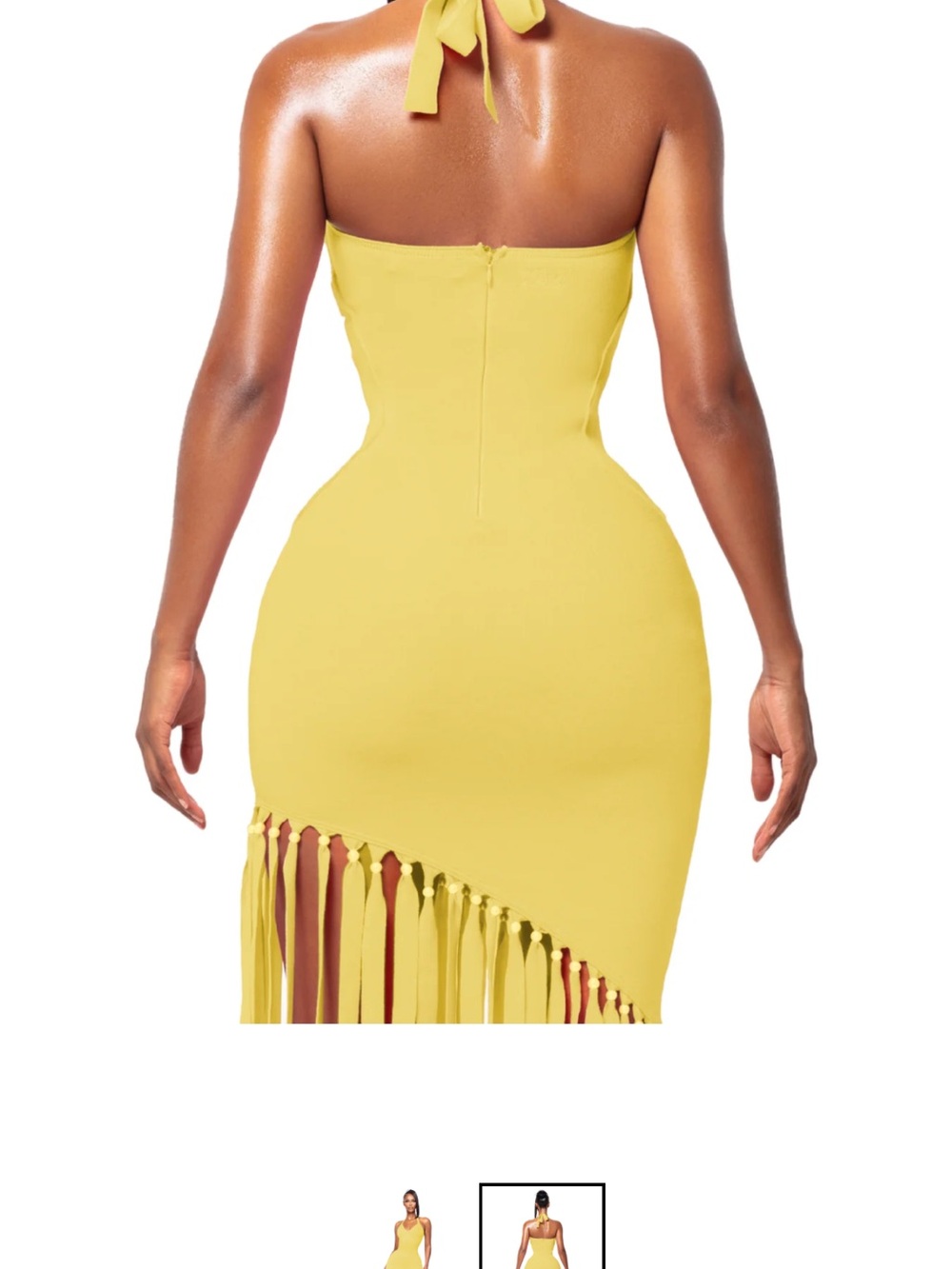 Backless Yellow Fringe Halter Bodycon Dress